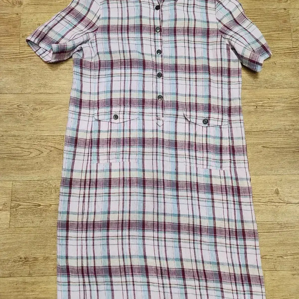 [BUNJANG] BCBG Plaid Linen Shirt Dress / BCBG마체크무늬 원피스