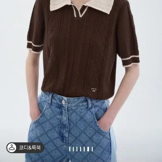 [BUNJANG] O'2nd Johnny Collar Cable Knit Top Dark Brown / O'2nd 조니 칼라 케이블 니트 탑 다크 브라운