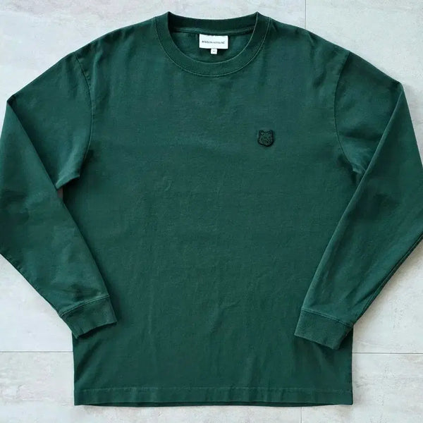 [BUNJANG] Maison Kitsuné Dark Green Fox Head Patch Long Sleeve T-Shirt Size 95 / [정품] 메종키츠네 그린 폭스헤드 긴팔 티셔츠 (삼성물산).95.