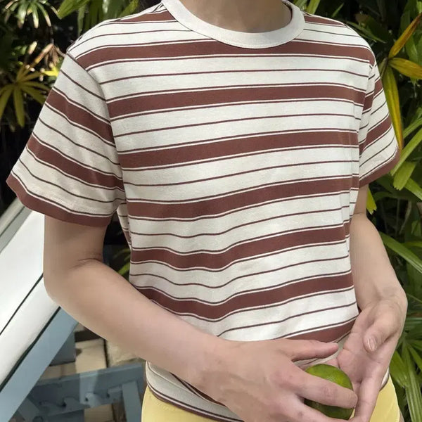 [BUNJANG] Ponytail Stripe Short-Sleeve T-Shirt / 포니테일 스트라이프 반팔 티셔츠 ponytail
