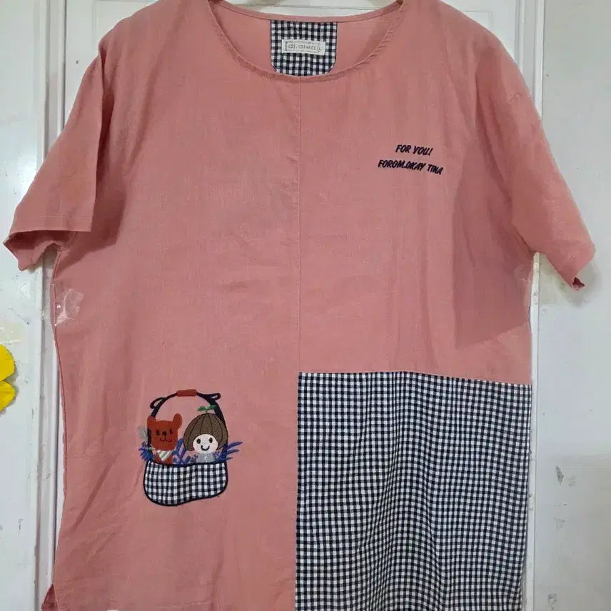 [BUNJANG] Linen Blend Blouse with Embroidery and Checkered Pattern / 여름 시원한 고급스러운 디자인이쁜  마  면  블라우스