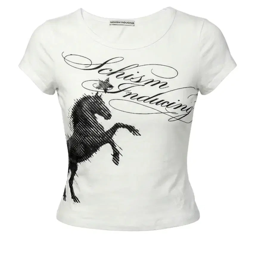 [BUNJANG] SKZOO Inducing Horse Slim T-Shirt White / 스키즘 인듀싱 HORSE SLIM T SHIRT WHITE