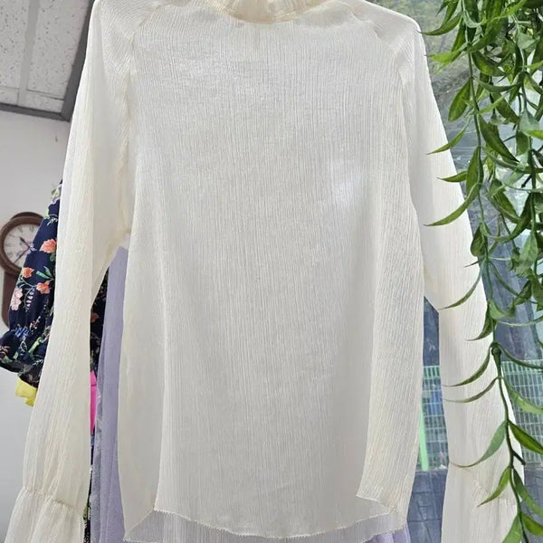 [BUNJANG] Sheer Frill Layered Long Sleeve Blouse / [새상품]시스루 프릴 레이어드 긴팔 블라우스