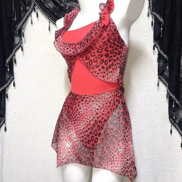 [BUNJANG] Leopard Print Ruffle Shibuya Style Swimsuit Bodycon One-Piece / 레오파드 호피 프릴 오네갸루 시부야 수영복 비키니 원피스 바디수트 핀터