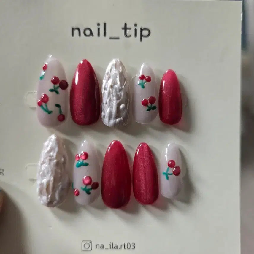 [BUNJANG] Handmade Cherry Nail Tips (Red Series) / 레드계열 체리 수제 네일팁