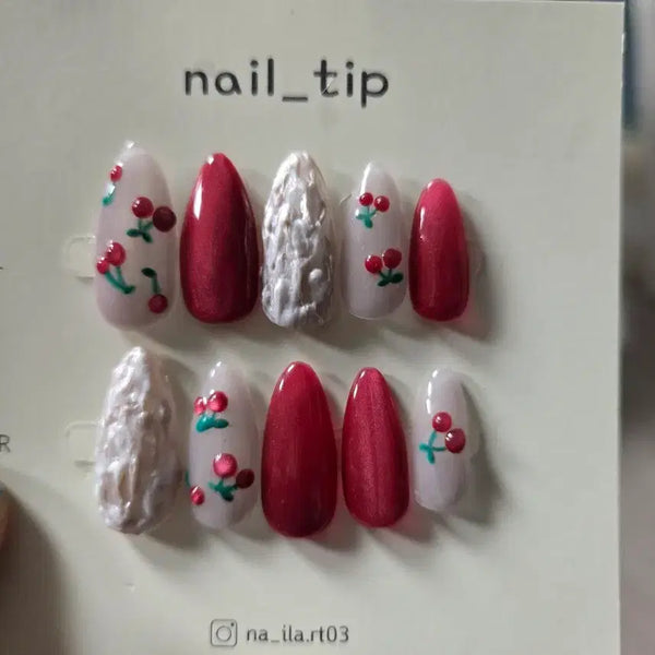 [BUNJANG] Handmade Cherry Nail Tips (Red Series) / 레드계열 체리 수제 네일팁