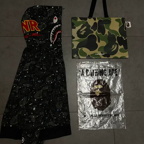 [BUNJANG] BAPE Space Camo Black Hoodie / 베이프 스페이스카모 흑계 샤크 후드집업