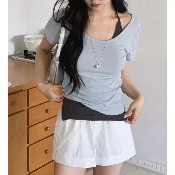 [BUNJANG] Layered Halter Tank Top / 레이어드 홀터 나시 티셔츠