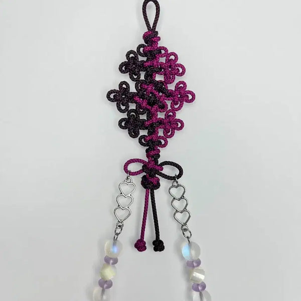 [BUNJANG] Knot Keychain with Aurora Beads and Heart Charm / 매듭 키링 하트 참 오로라 비즈
