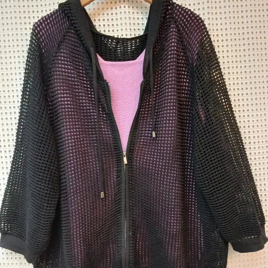 [BUNJANG] Black Mesh Hooded Zip-Up Cardigan / 블랙 메쉬 후드 집업  가디건 77