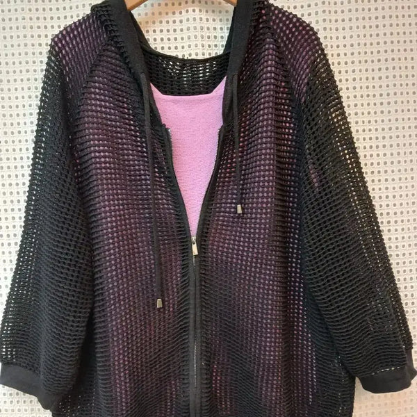 [BUNJANG] Black Mesh Hooded Zip-Up Cardigan / 블랙 메쉬 후드 집업  가디건 77