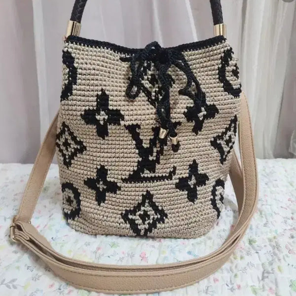 [BUNJANG] Custom Monogram Pattern Knit Bucket Bag / 루이비퉁식 (주문제작)고급스러운  모노그램 패턴뜨개가방 버컷백