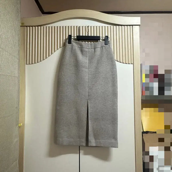 [BUNJANG] MiSO Front Slit Long Skirt Khaki Beige / 미쏘 앞트임 롱치마 카키베이지(겨울 가을 봄)