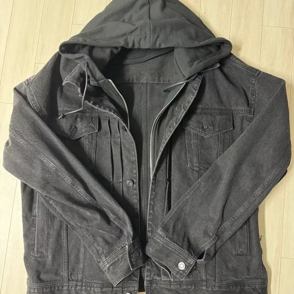 [BUNJANG] JUUN.J Black Denim Hooded Trucker Jacket / 준지 JUUN.J 흑청 후드 트러커 자켓 52 JC1239PD05