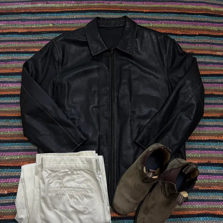 [BUNJANG] Vintage Lambskin Leather Single Rider Jacket / [가죽케어완료, 100-105] 빈티지 램스킨 양가죽 스티치 싱글라이더 가죽자켓 레더자켓