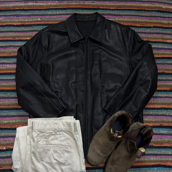 [BUNJANG] Vintage Lambskin Leather Single Rider Jacket / [가죽케어완료, 100-105] 빈티지 램스킨 양가죽 스티치 싱글라이더 가죽자켓 레더자켓