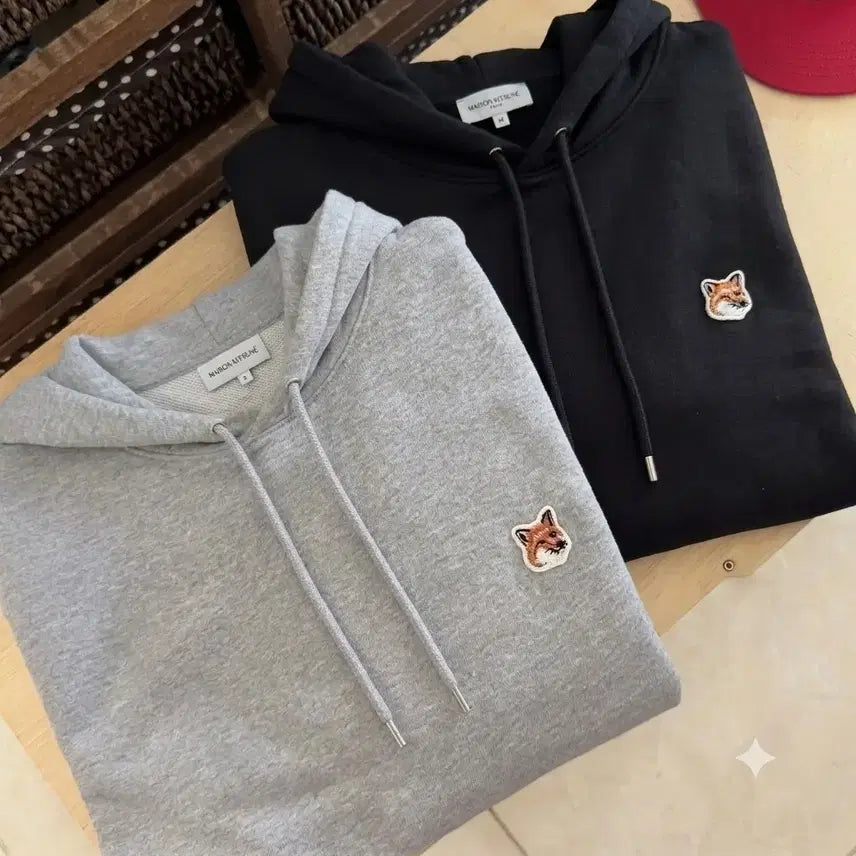 [BUNJANG] Maison Kitsuné Classic Fox Head Hoodie Black Grey / 정품/무료배송) 매종키츠네 폭스헤드 후드 , 블랙 그레이