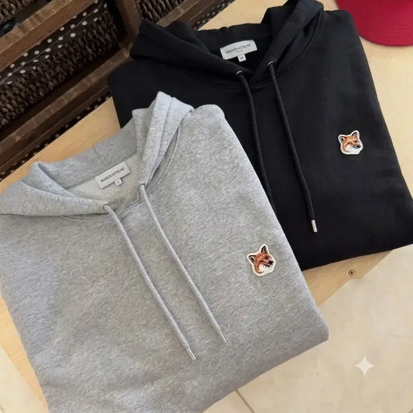 [BUNJANG] Maison Kitsuné Classic Fox Head Hoodie Black Grey / 정품/무료배송) 매종키츠네 폭스헤드 후드 , 블랙 그레이