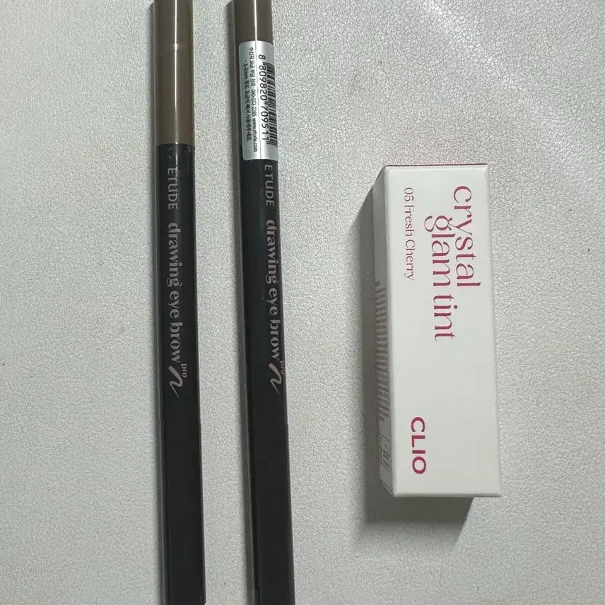 [BUNJANG] Etude Drawing Eyebrow (Light Brown) x2, Clio Crystal Glam Tint (Fresh Cherry) Bundle Set / 에뛰드 아이브로우 2개 + 클리오 틴트 일괄