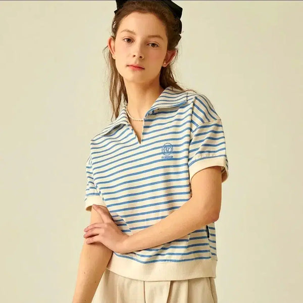 [BUNJANG] RonRon Striped Collar T-Shirt / 론론 스트라이프 카라 티셔츠
