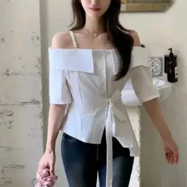 [BUNJANG] White Off-Shoulder Blouse / 화이트 오프숄더 블라우스 새거