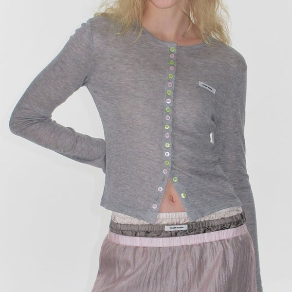 [BUNJANG] CRANK SHEER COLOR BUTTON CARDIGAN - MELANGE GREY / 크랭크 가디건 SHEER COLOR BUTTON CARDIGAN_MELANGE GREY