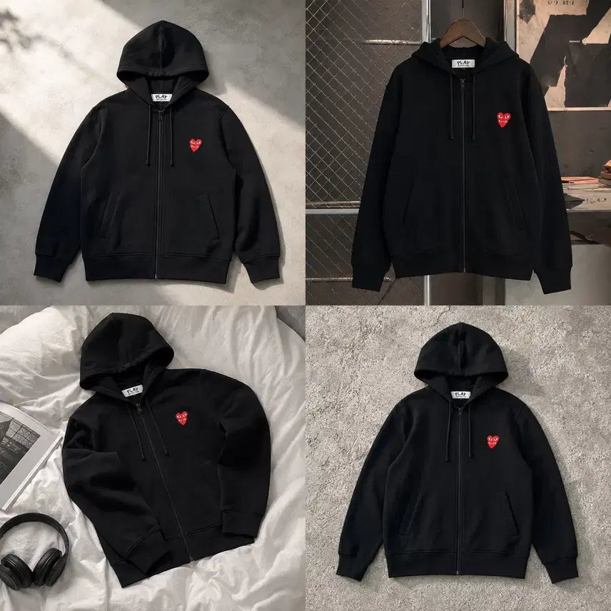[BUNJANG] Comme des Garçons PLAY Double Red Heart Hoodie Black Sealed / 꼼데가르송 플레이 더블레드 하트 후드집업 블랙 미개봉 새상품