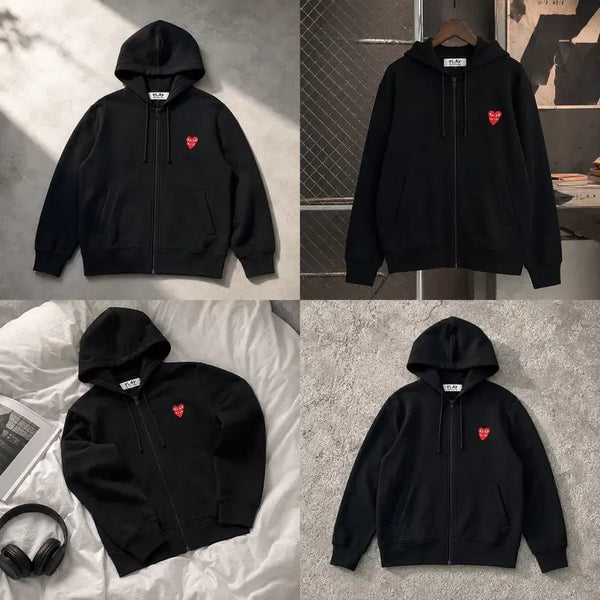 [BUNJANG] Comme des Garçons PLAY Double Red Heart Hoodie Black Sealed / 꼼데가르송 플레이 더블레드 하트 후드집업 블랙 미개봉 새상품