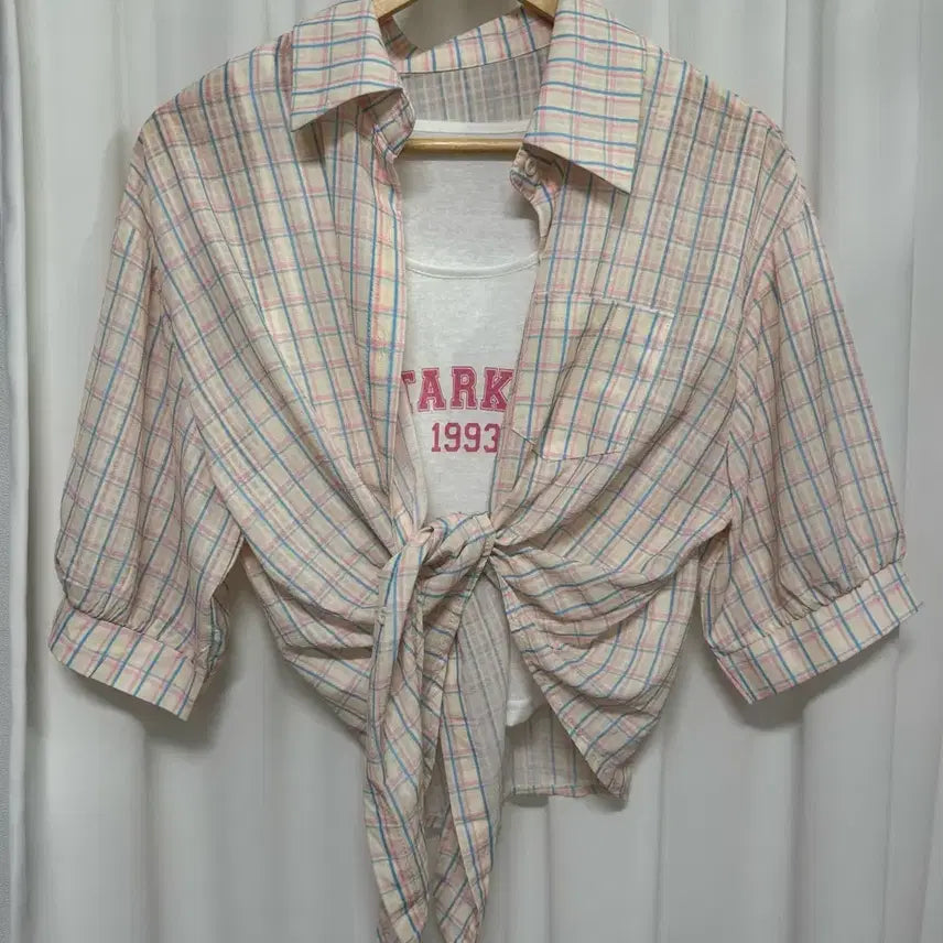 [BUNJANG] Pastel Check Shirt with Inner Cami Set / [새상품] 파스텔 체크 셔츠 (이너나시set)