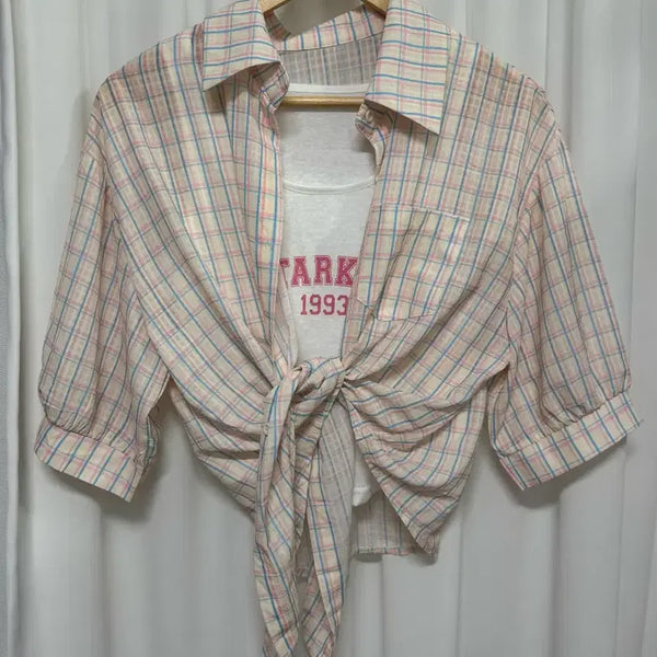 [BUNJANG] Pastel Check Shirt with Inner Cami Set / [새상품] 파스텔 체크 셔츠 (이너나시set)