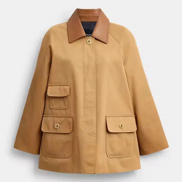 [BUNJANG] Coach Turnlock Swing Coat Beige Leather Collar / 코치턴락스윙코트