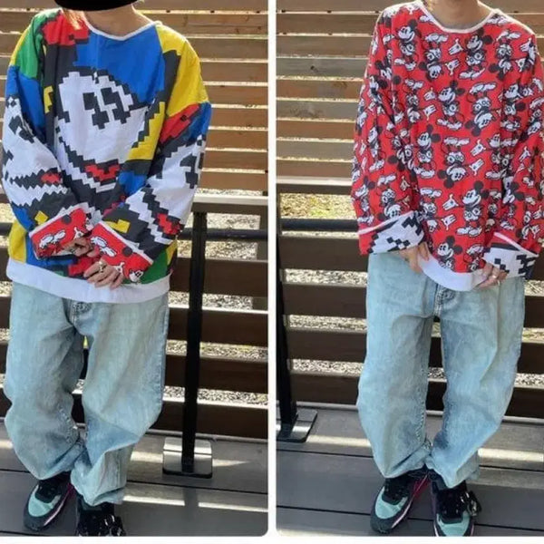 [BUNJANG] Vintage 90s Mickey Mouse AOP Reversible Sweatshirt OS / 빈티지 90s 미키미우스 AOP 리버시블 스웨셔츠 OS