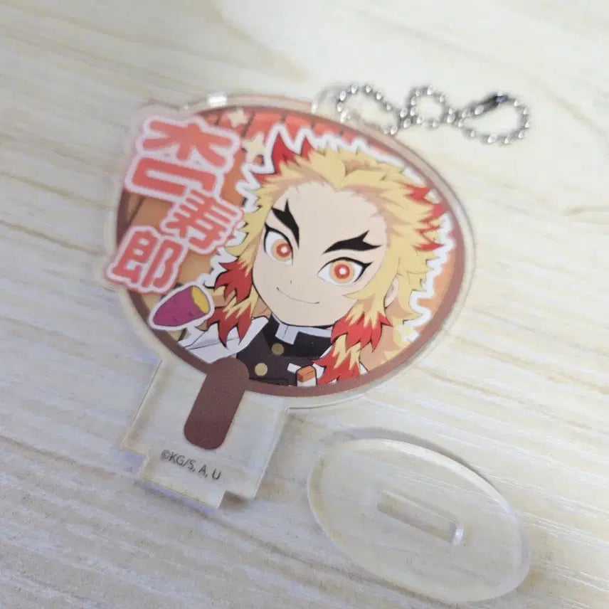 [BUNJANG] Demon Slayer Kyojuro Rengoku Folding Fan Acrylic Stand Keychain / 귀멸의 칼날 렌고쿠 부채 아크릴 스탠드 키링