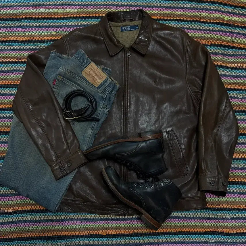 [BUNJANG] Polo Ralph Lauren Maxwell Lambskin Leather Jacket Brown / XL) 폴로 랄프로렌 맥스웰 램스킨 레더 자켓 브라운