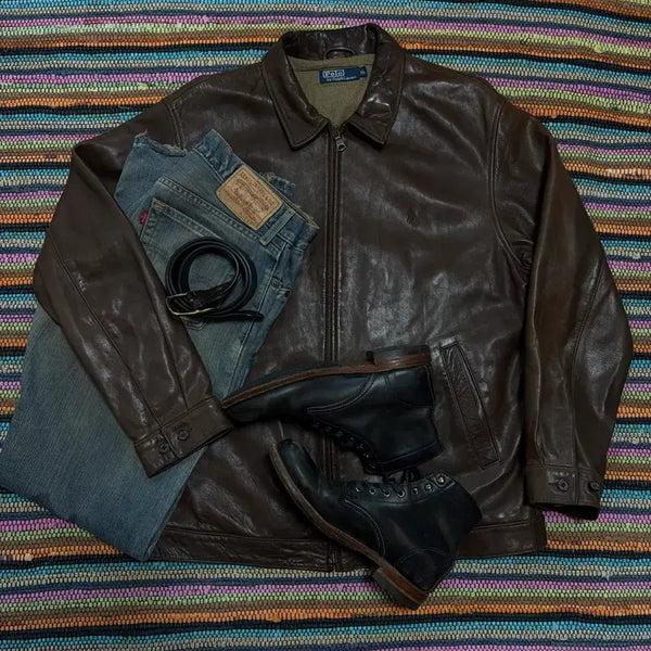 [BUNJANG] Polo Ralph Lauren Maxwell Lambskin Leather Jacket Brown / XL) 폴로 랄프로렌 맥스웰 램스킨 레더 자켓 브라운