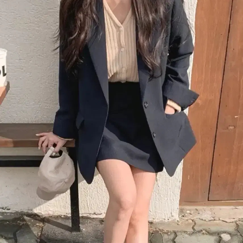 [BUNJANG] Navy Suit Set-up Skirt Set-up Plus Size / 네이비 수트셋업 스커트셋업 빅사이즈