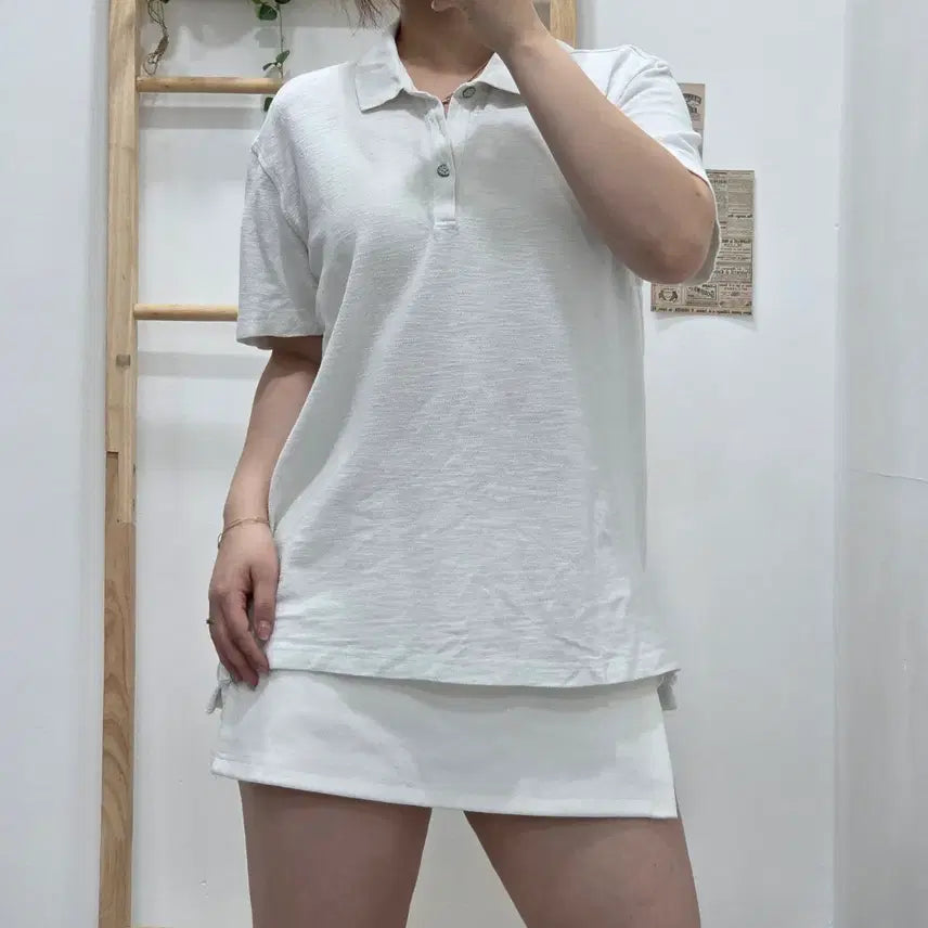 [BUNJANG] Robert Graham White One-Button Pique Short-Sleeve Polo T-Shirt (L) / [프립]L/로버트 그레이엄 화이트 원버튼 피케 반팔 카라티