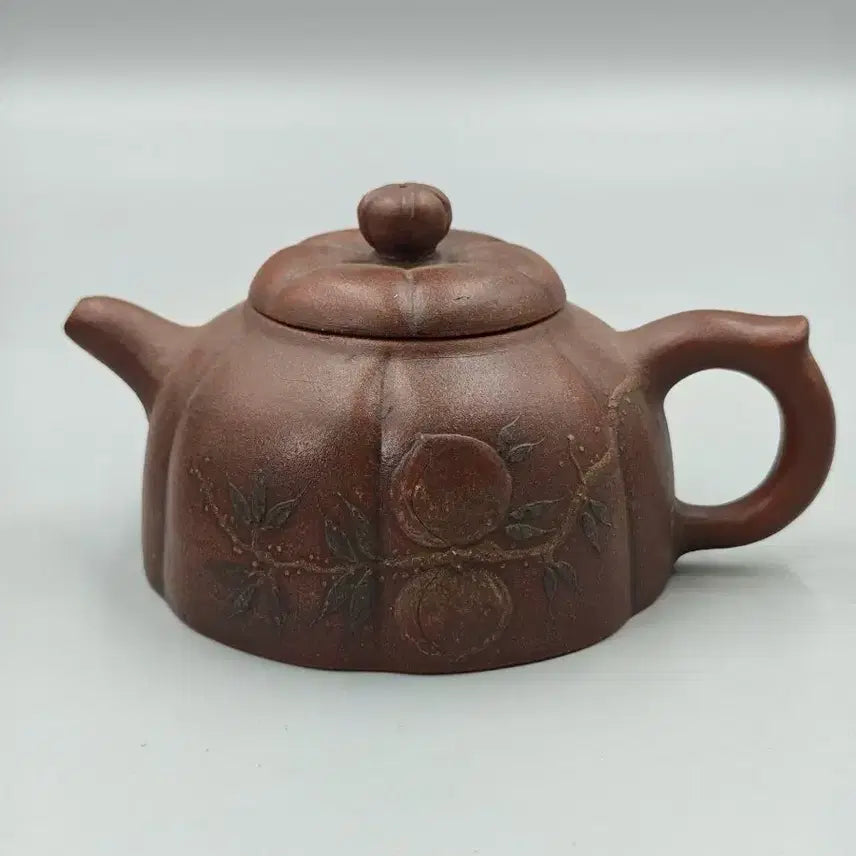 [BUNJANG] Peach & Calligraphy Decorated Zisha Teapot - Chinese Antique / 복숭아문 시문 자사호 자사 주전자 중국골동품 고미술품 수집품