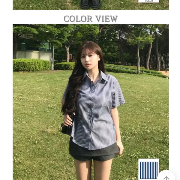 [BUNJANG] Striped Short Sleeve Shirt / 반팔 스트라이프 셔츠 남방