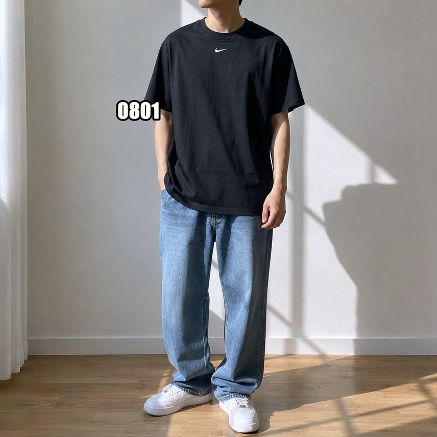[BUNJANG] Nike Center Logo Swoosh Black T-Shirt / S 나이키 센터 로고 스우시 블랙 반팔 티셔츠