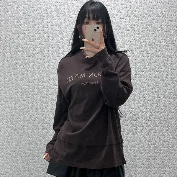 [BUNJANG] Maison Mineed Vintage Chocolate Brownie Layered Long Sleeve S / 메종미네드 빈티지 초코브라우니 레이어드 롱슬리브 S C14055