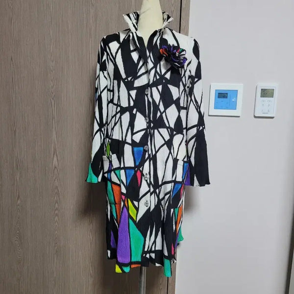 [BUNJANG] Bru Da Moon Pleated Jacket - White / 브루다문  플리츠 주름  자켓 화려한 패턴