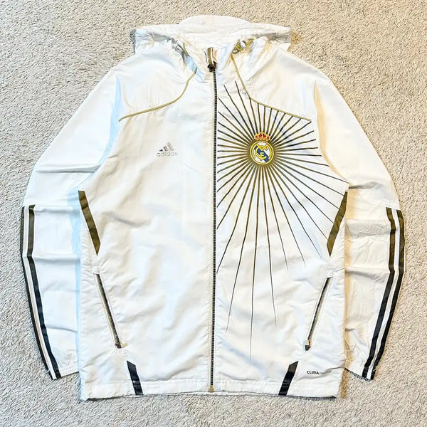 [BUNJANG] Adidas Real Madrid 10-11 Hoodie Windbreaker Jacket White Gold M / [M] 아디다스 레알 마드리드 10-11 후드 바람막이 자켓 화이트 골드
