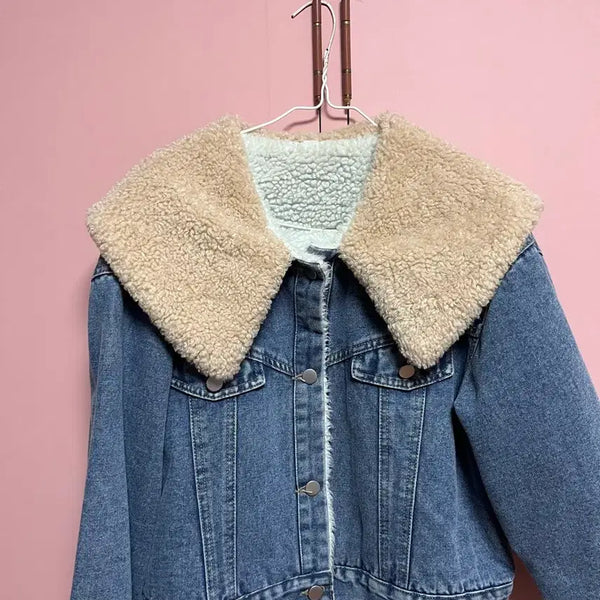 [BUNJANG] Denim Jacket with Sherpa Collar and Lining / 청자켓 덤블 카라 양털 안감