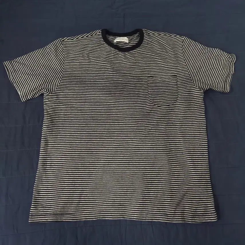 [BUNJANG] His Hands Charcoal Black Stripe Short Sleeve T-Shirt / 히즈핸더 차콜 블랙 스트라이프 반팔티
