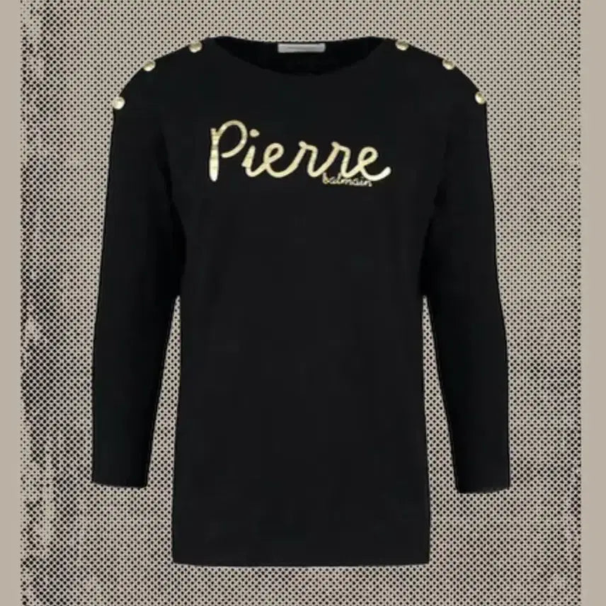 [BUNJANG] Balmain Black Gold Logo Studded Long Sleeve / 발망 블랙 골드 로고 스터드 롱슬리브