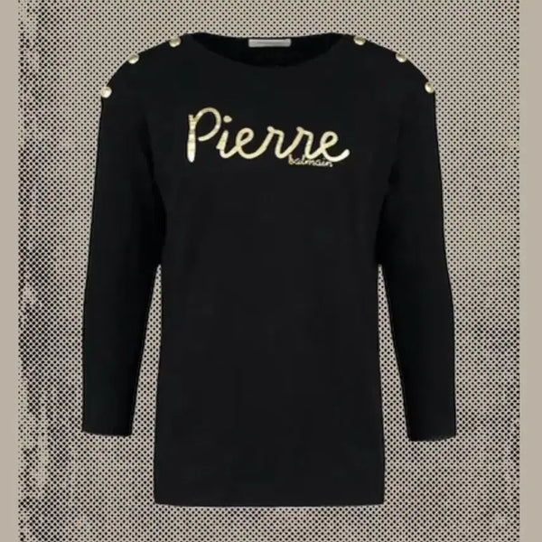 [BUNJANG] Balmain Black Gold Logo Studded Long Sleeve / 발망 블랙 골드 로고 스터드 롱슬리브
