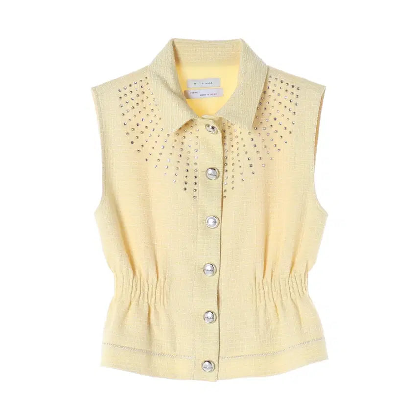 [BUNJANG] MICHAA 23SS Tweed Beaded Vest Jacket Light Yellow Setup / 미샤 23SS 트위드 비즈 장식 조끼 베스트 재킷 라이트옐로우 셋업