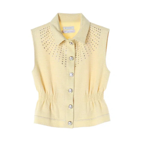 [BUNJANG] MICHAA 23SS Tweed Beaded Vest Jacket Light Yellow Setup / 미샤 23SS 트위드 비즈 장식 조끼 베스트 재킷 라이트옐로우 셋업