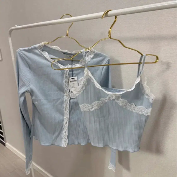 [BUNJANG] Lace Cami Cardigan Set / 레이스 나시 가디건 세트